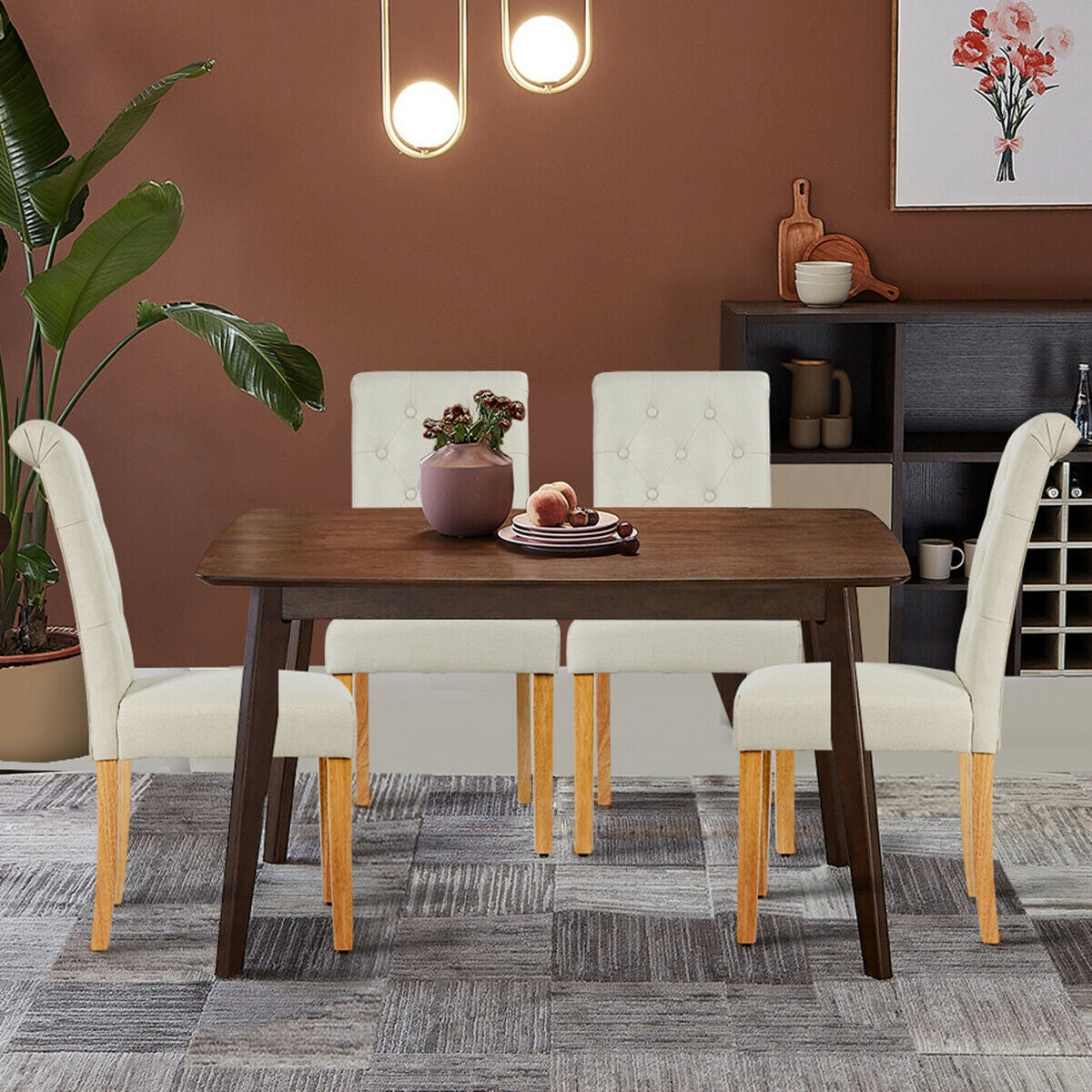 Set of 2 Modern Tufted Dining Chairs with Comfortable Cushioned Seat - Beige