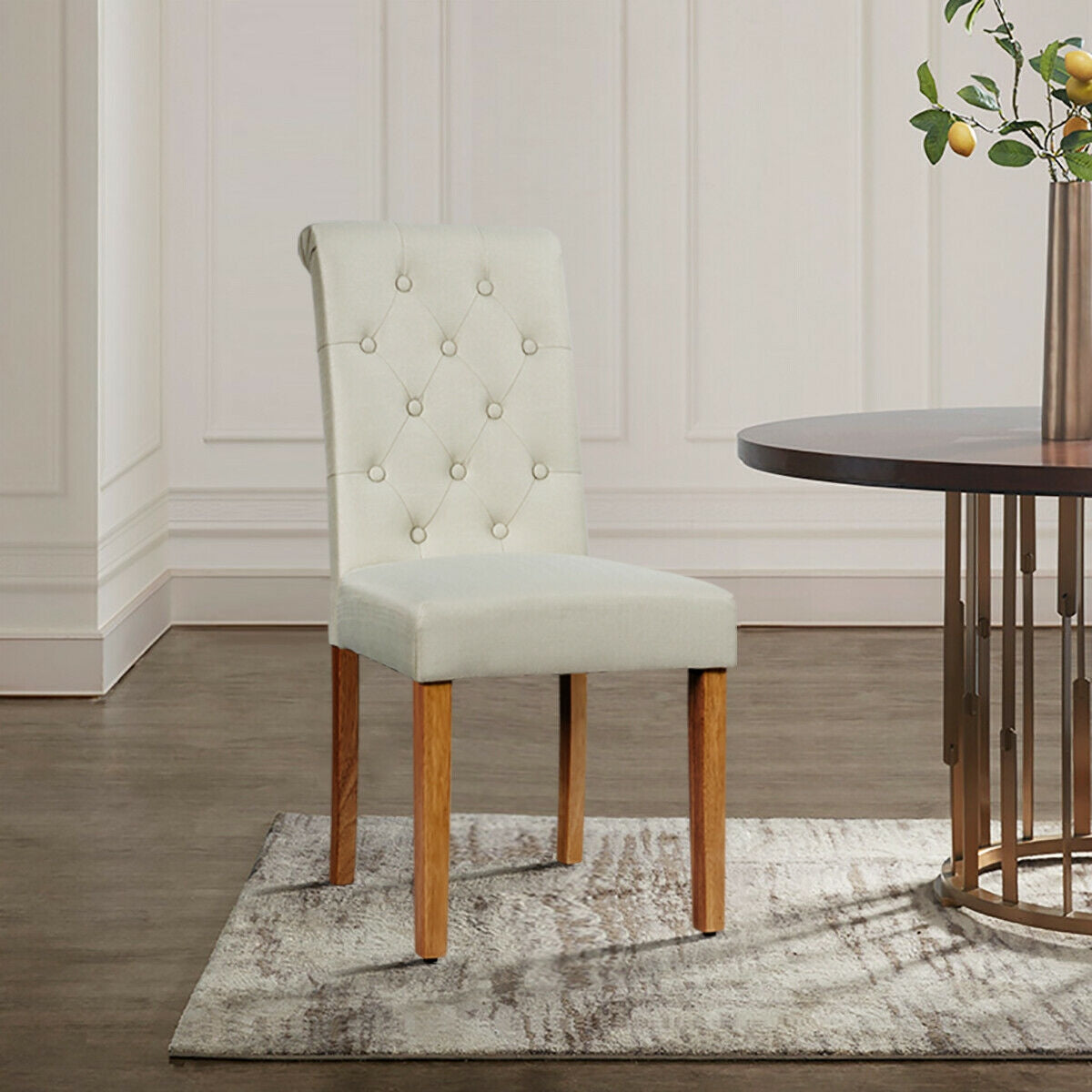 Set of 2 Modern Tufted Dining Chairs with Comfortable Cushioned Seat - Beige