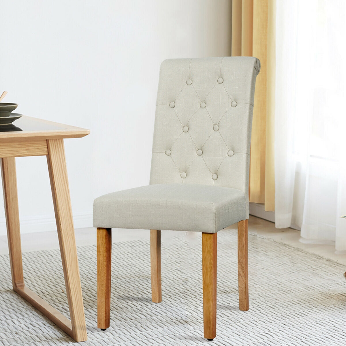 Set of 2 Modern Tufted Dining Chairs with Comfortable Cushioned Seat - Beige