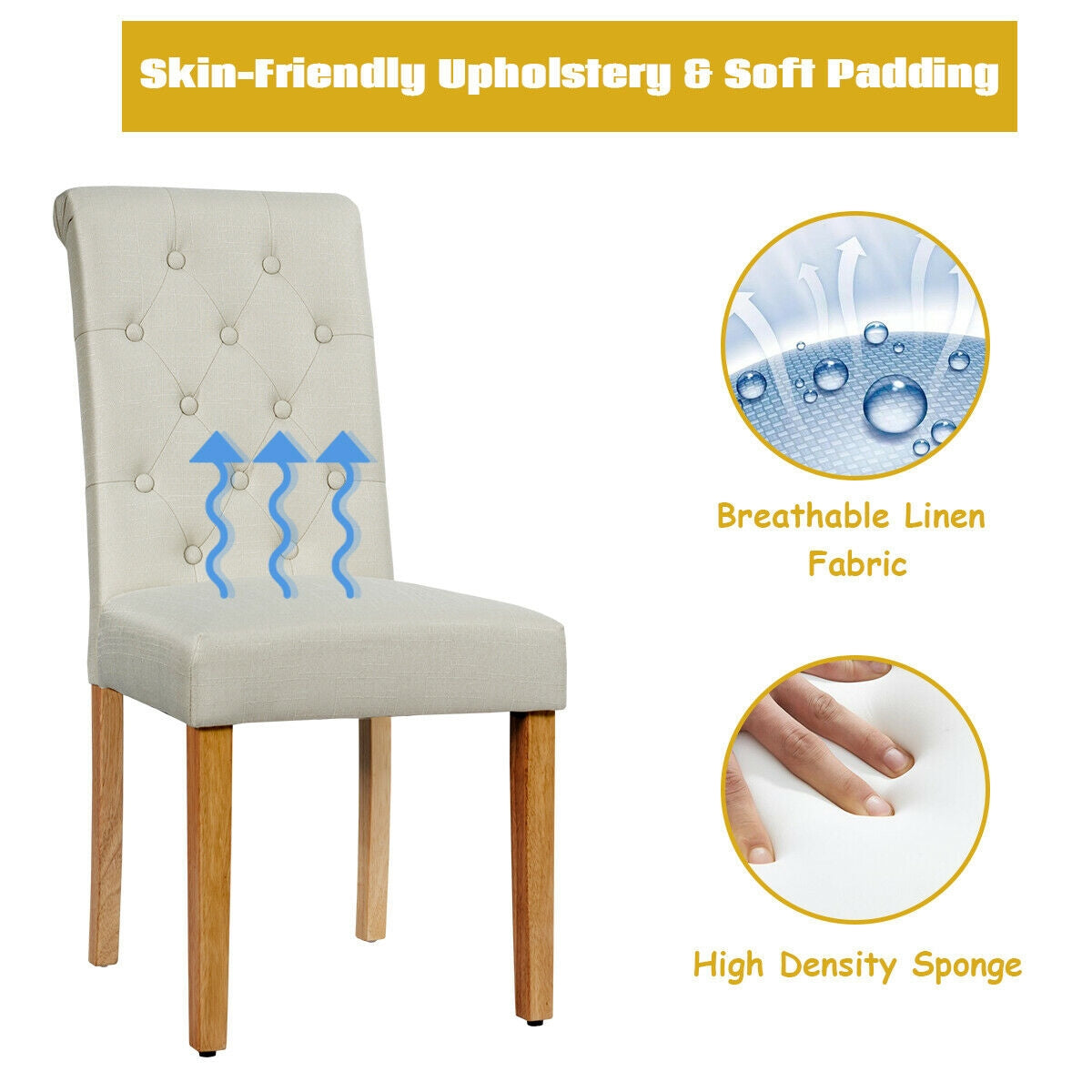 Set of 2 Modern Tufted Dining Chairs with Comfortable Cushioned Seat - Beige
