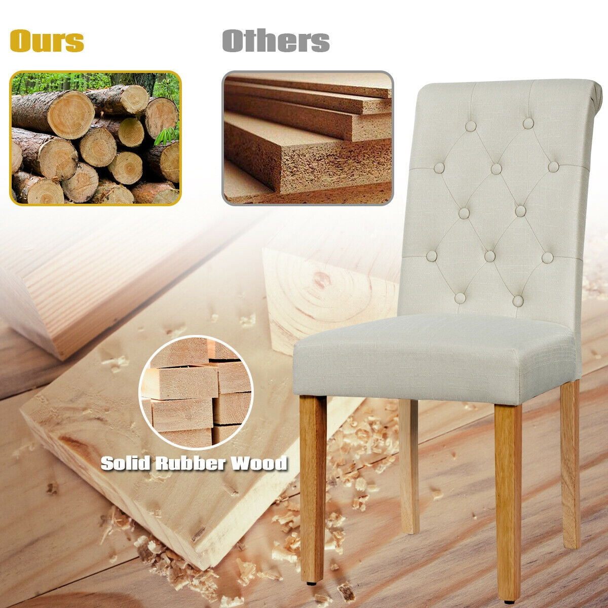 Set of 2 Modern Tufted Dining Chairs with Comfortable Cushioned Seat - Beige