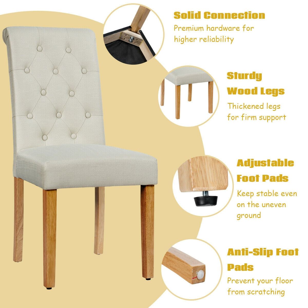 Set of 2 Modern Tufted Dining Chairs with Comfortable Cushioned Seat - Beige