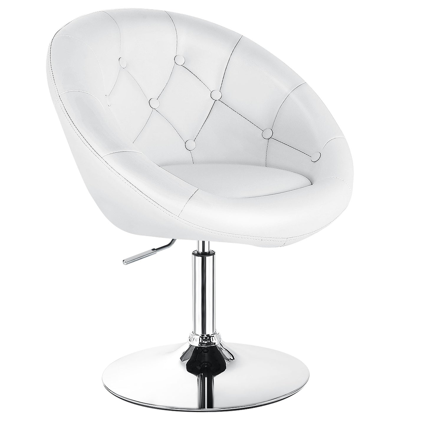 Adjustable Swivel Bar Stool with Round Tufted Back and Chrome Base – White