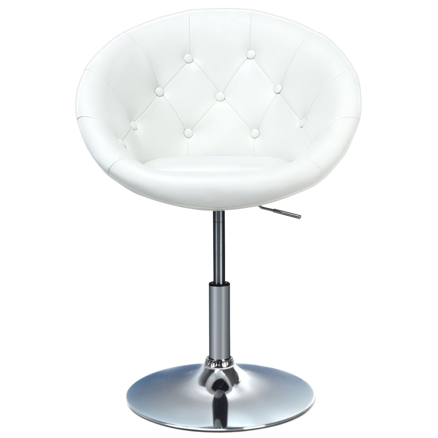 Adjustable Swivel Bar Stool with Round Tufted Back and Chrome Base – White