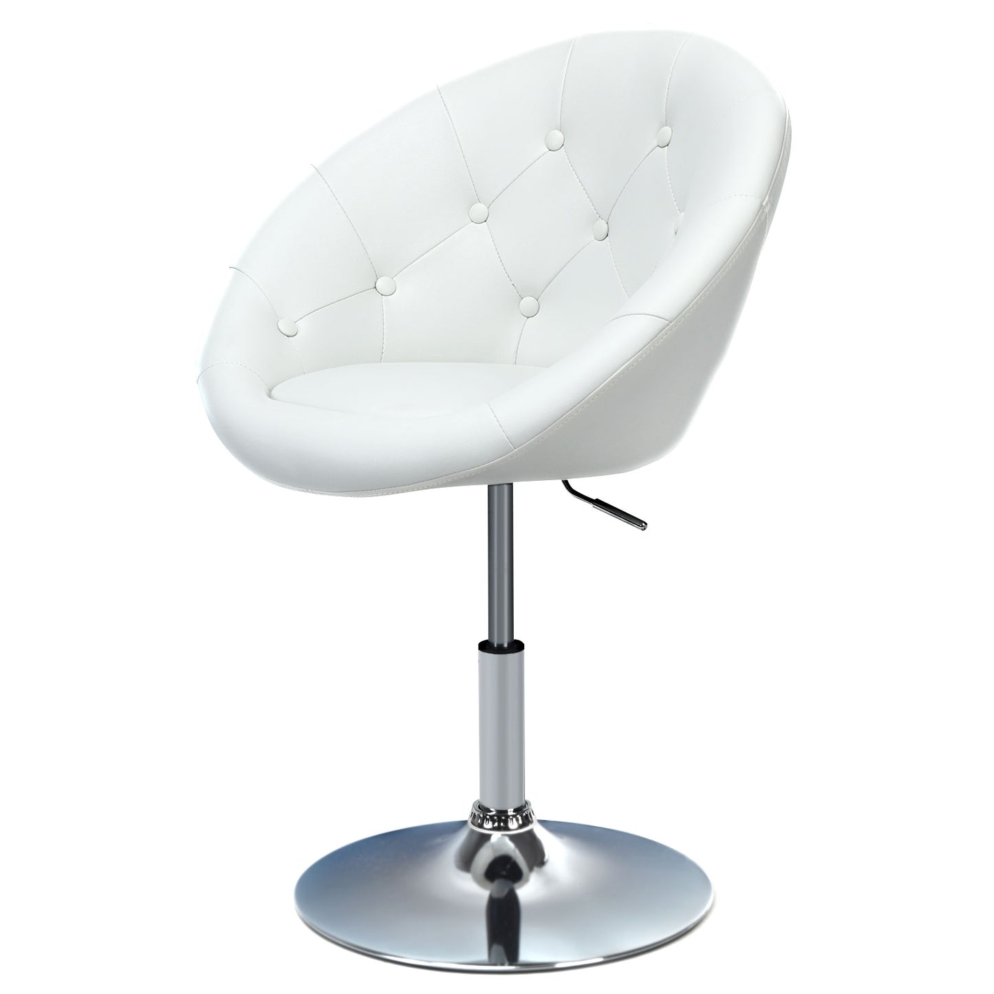 Adjustable Swivel Bar Stool with Round Tufted Back and Chrome Base – White