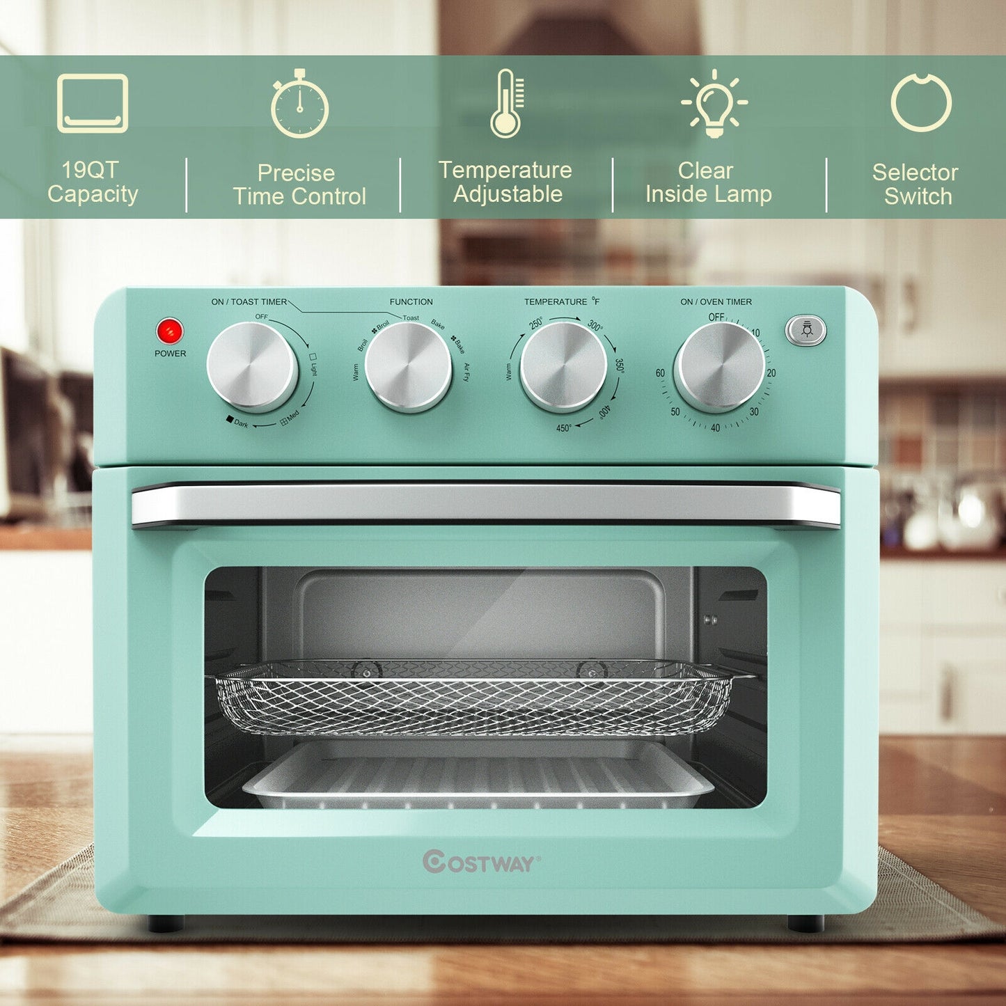 7-in-1 19 Qt Air Fryer Toaster Oven with 5 Accessories