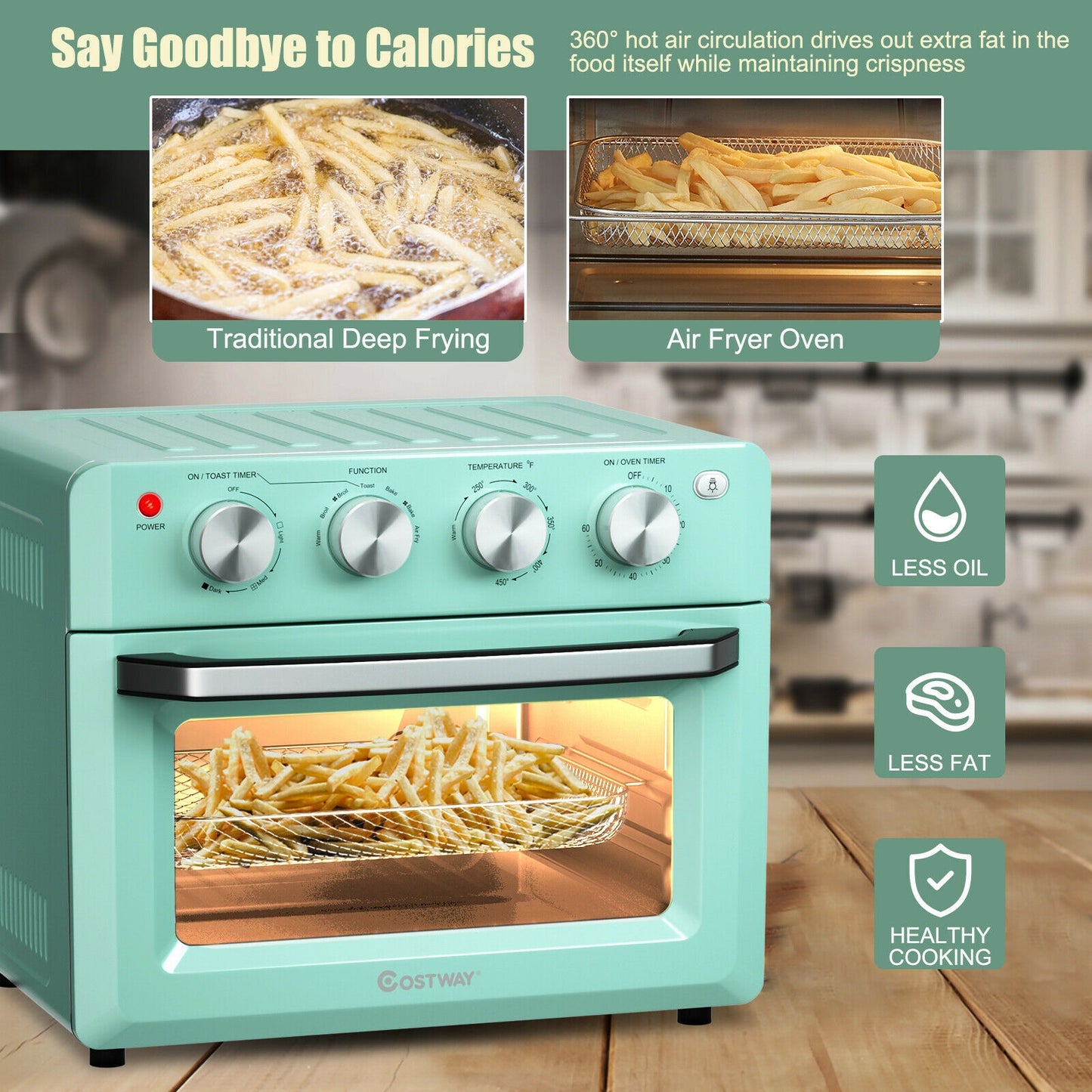 7-in-1 19 Qt Air Fryer Toaster Oven with 5 Accessories