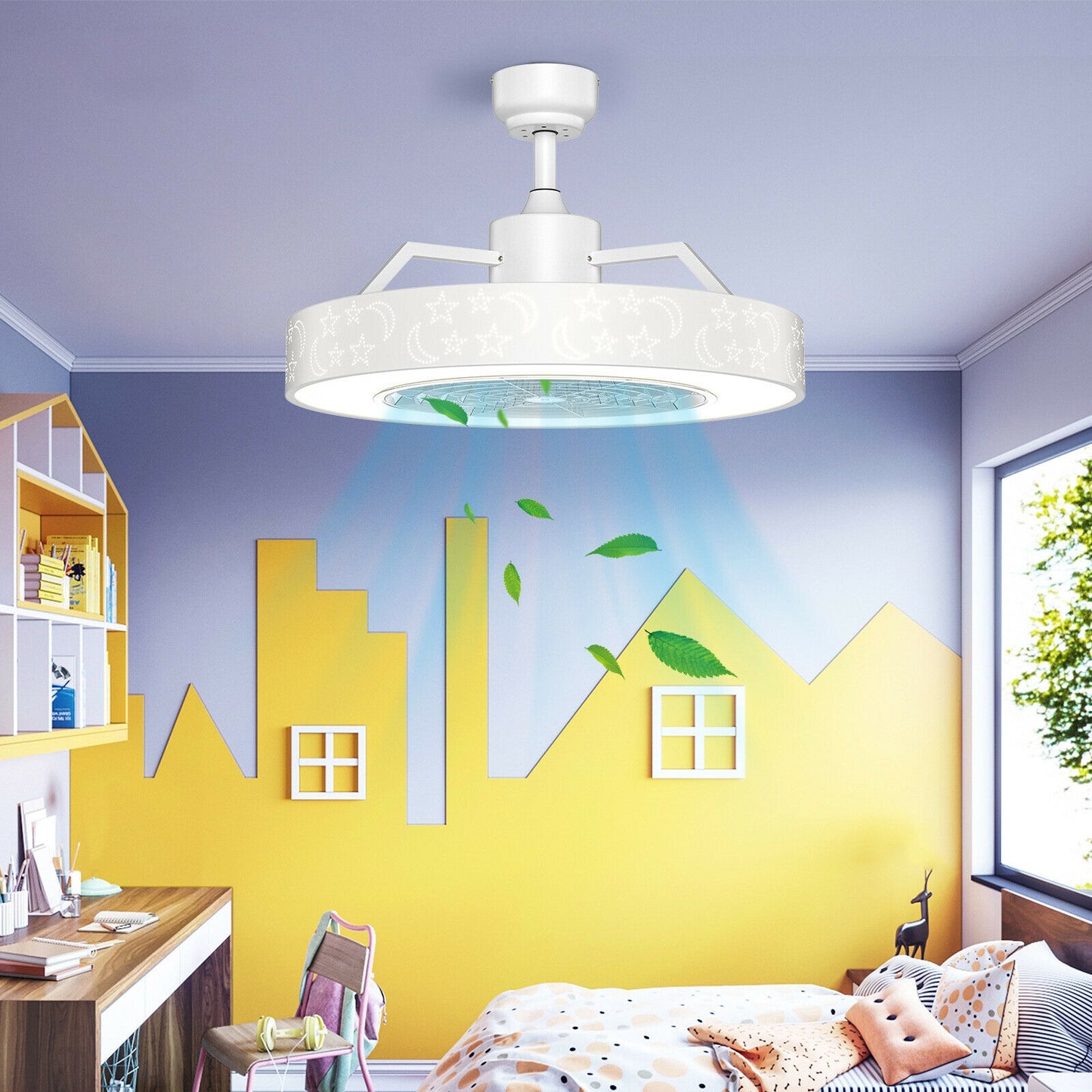 23 Inch Starry Sky Ceiling Fan with Dimmable LED Light & Remote Control – White