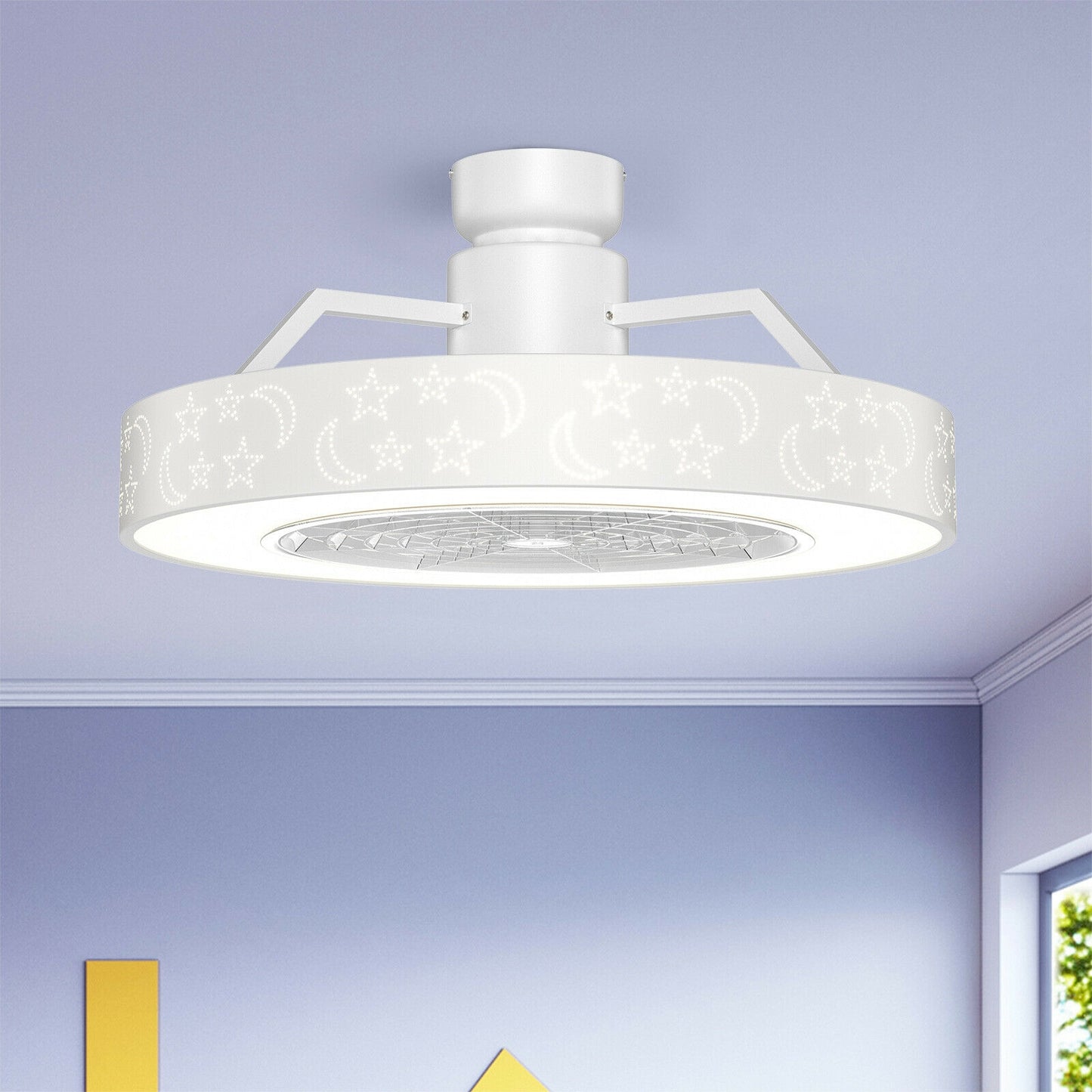 23 Inch Starry Sky Ceiling Fan with Dimmable LED Light & Remote Control – White