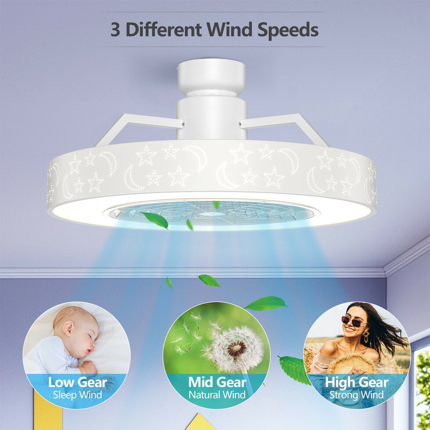 23 Inch Starry Sky Ceiling Fan with Dimmable LED Light & Remote Control – White