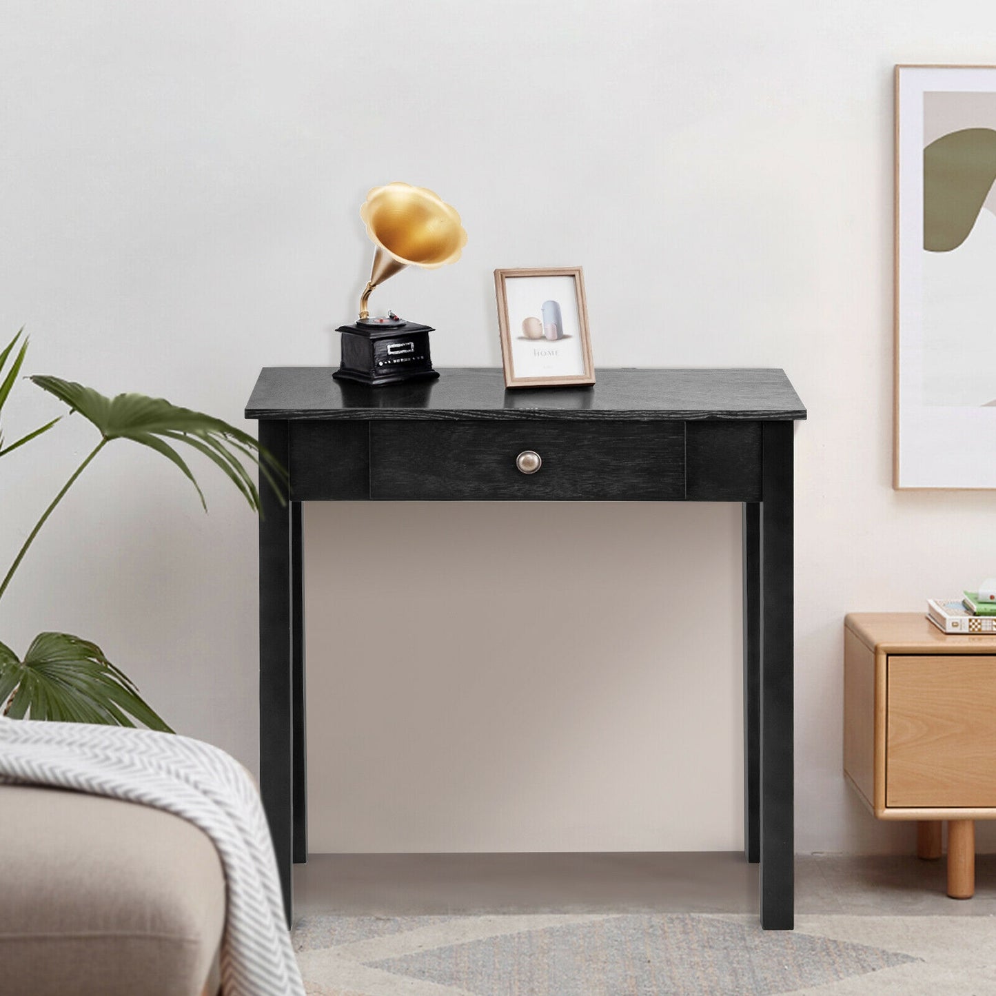 Modern Accent Console Table with Drawer for Living Room or Hallway - Black