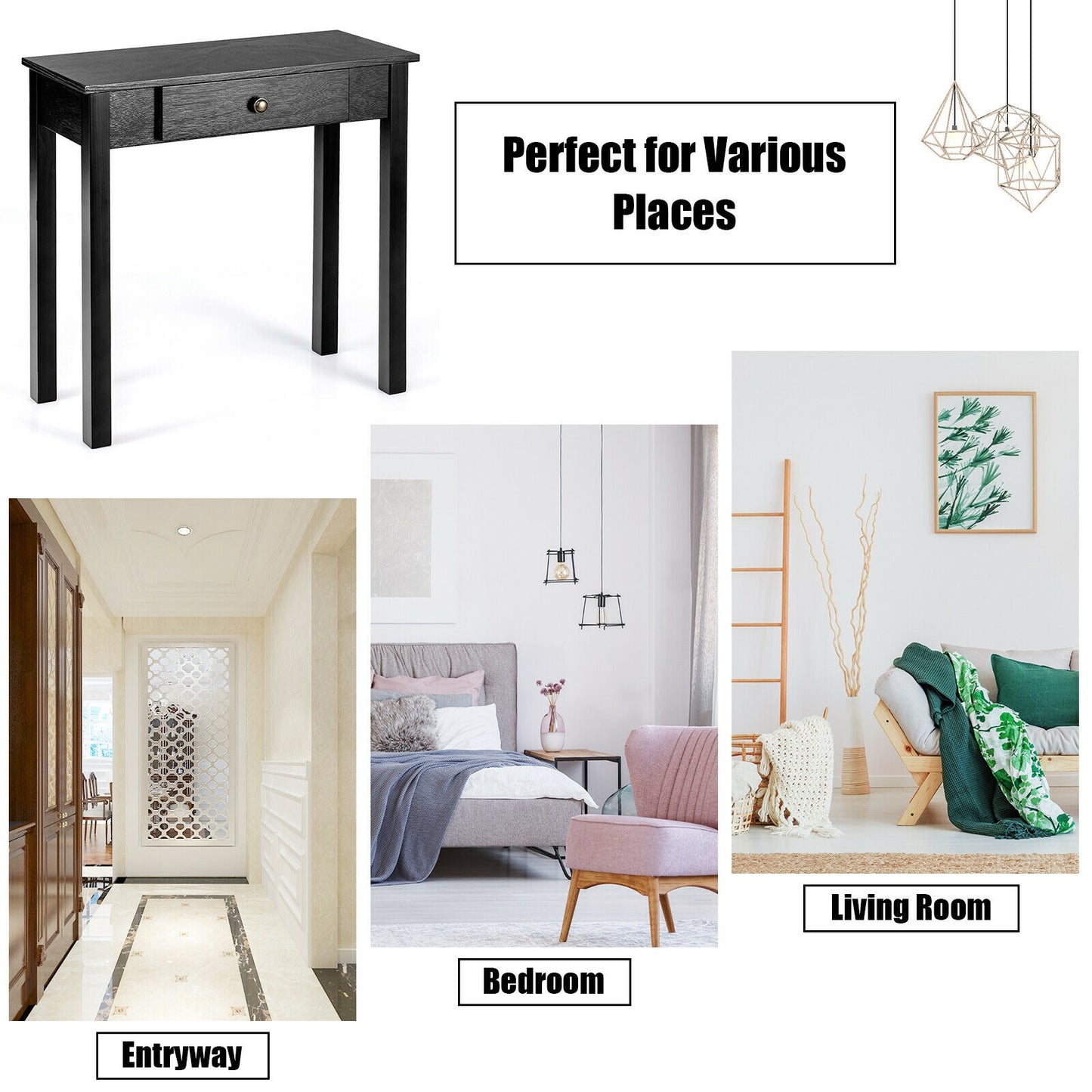 Modern Accent Console Table with Drawer for Living Room or Hallway - Black