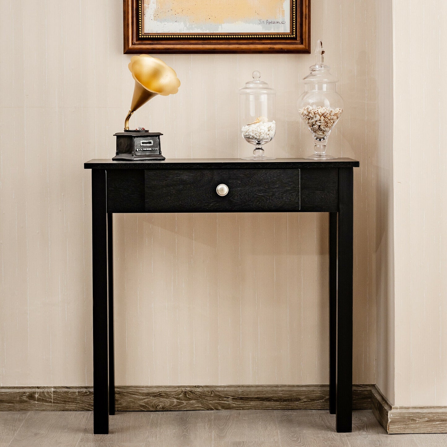 Modern Accent Console Table with Drawer for Living Room or Hallway - Black
