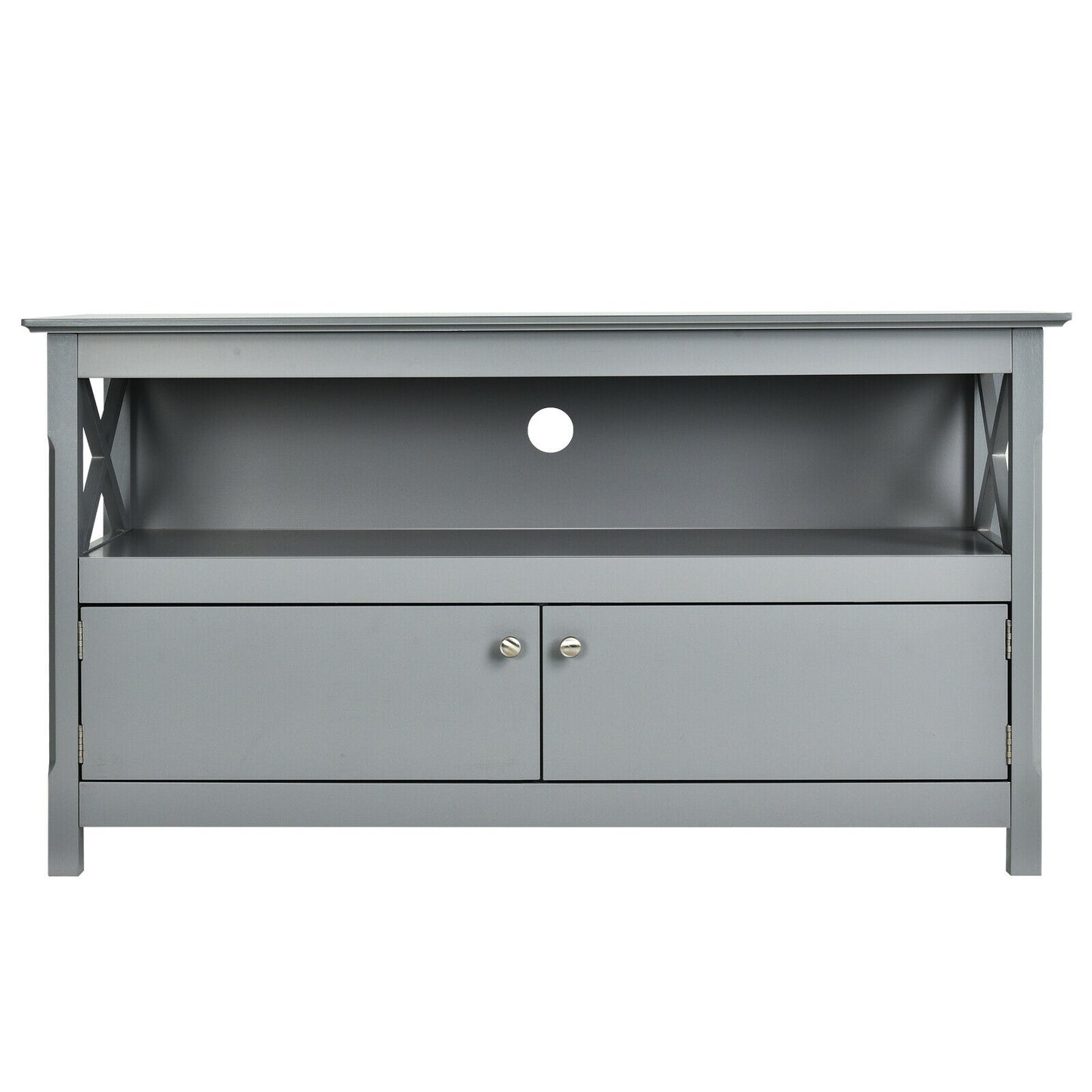 Media Storage TV Cabinet with Charging Station and Open Shelves for 50 Inch TVs - Grey