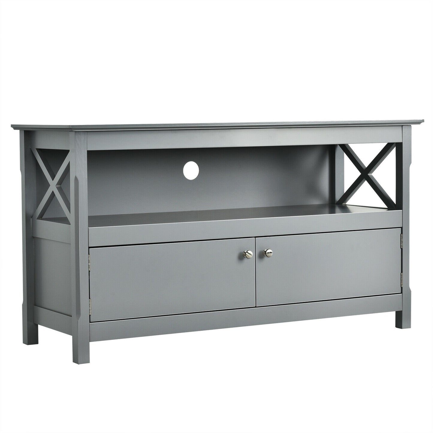 Media Storage TV Cabinet with Charging Station and Open Shelves for 50 Inch TVs - Grey