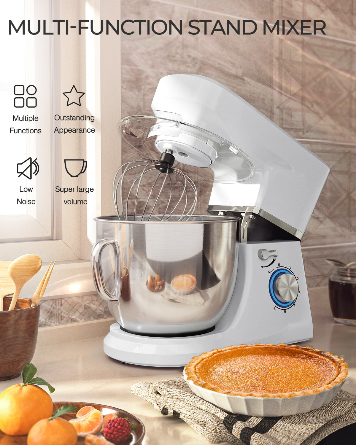 7.5QT Tilt-Head Stand Mixer with 660W Motor & 3 Attachments