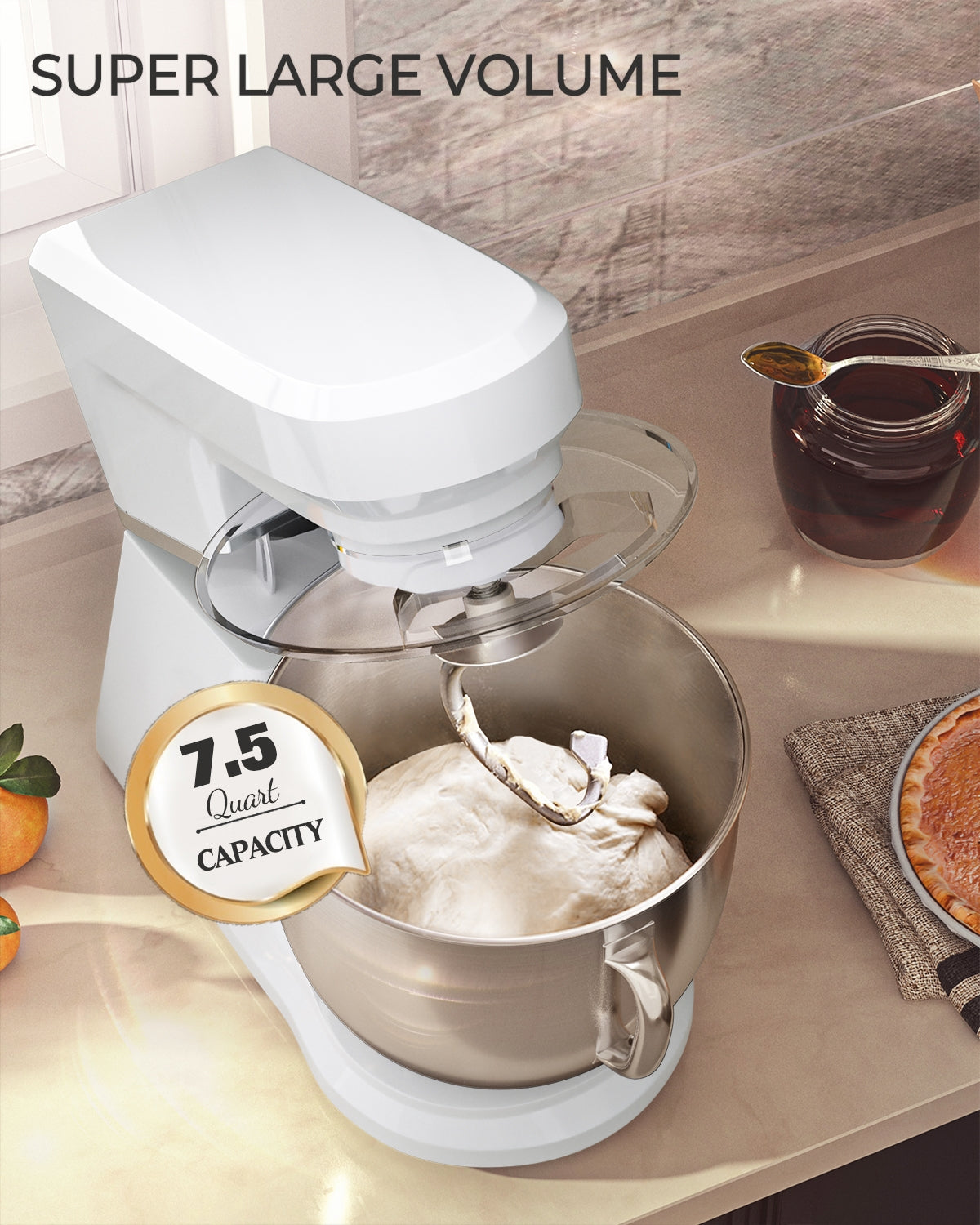7.5QT Tilt-Head Stand Mixer with 660W Motor & 3 Attachments