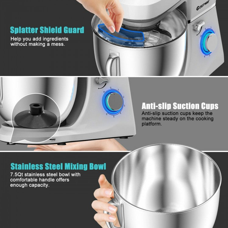 7.5QT Tilt-Head Stand Mixer with 660W Motor & 3 Attachments