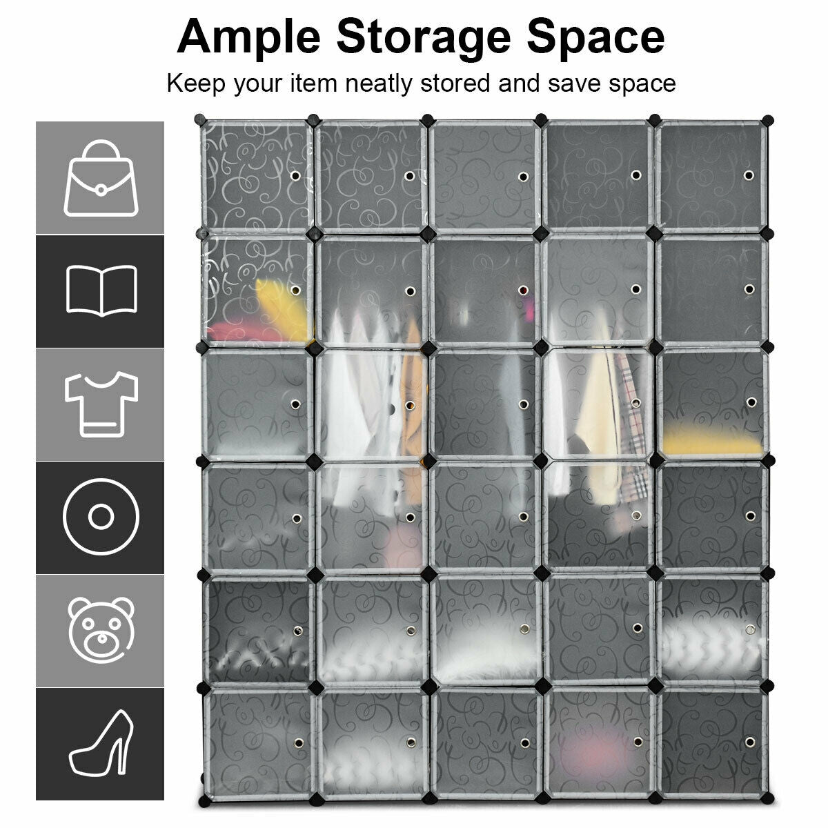 30-Cube Modular Wardrobe Closet with Doors