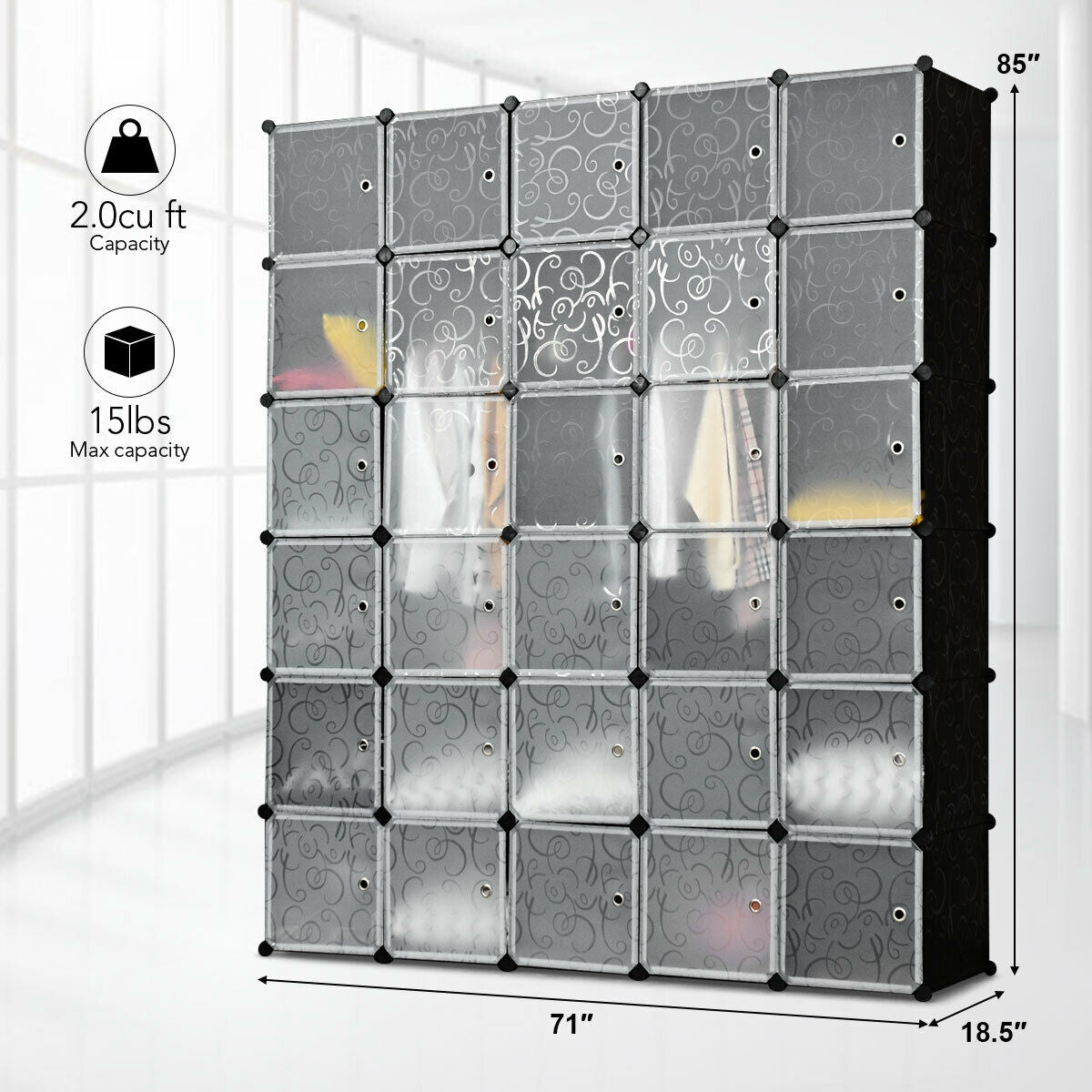 30-Cube Modular Wardrobe Closet with Doors