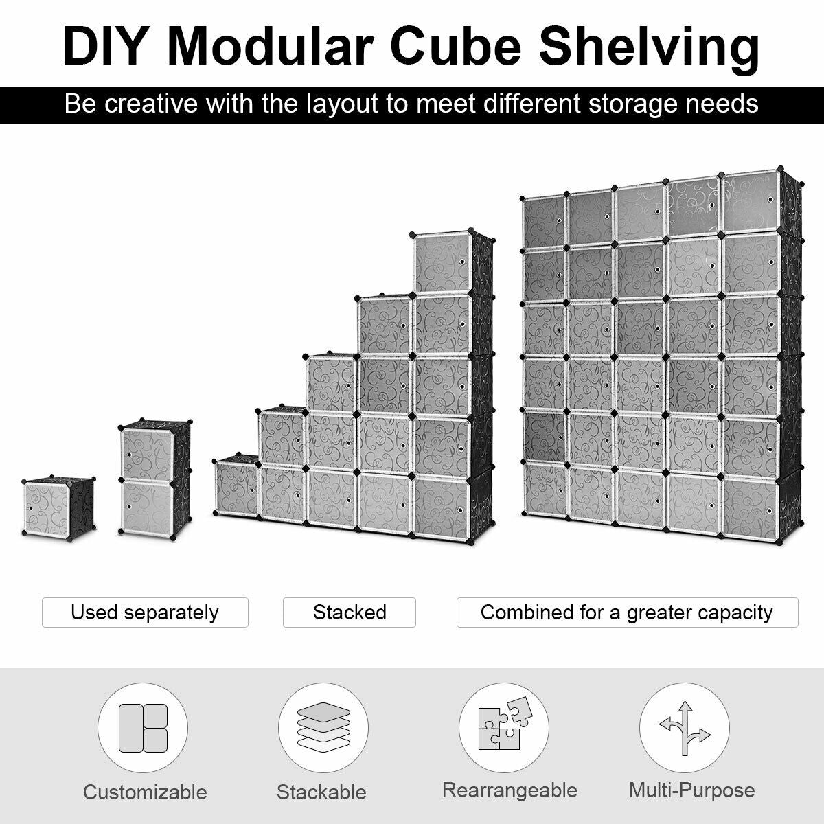 30-Cube Modular Wardrobe Closet with Doors