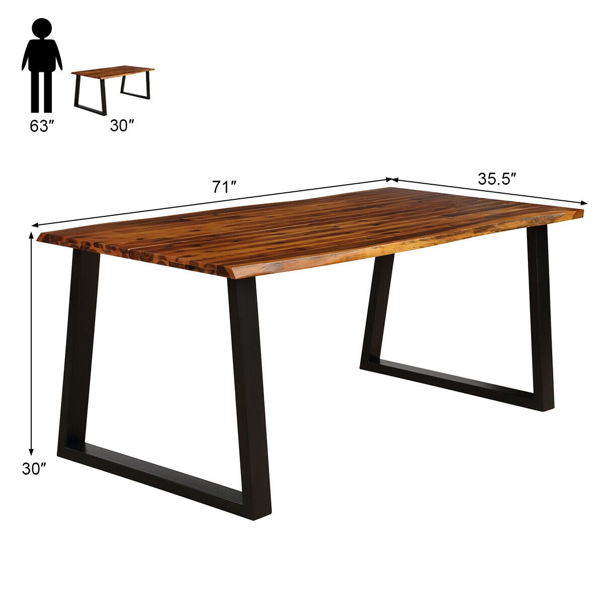 Acacia Wood Dining Table for 6 with Metal Legs