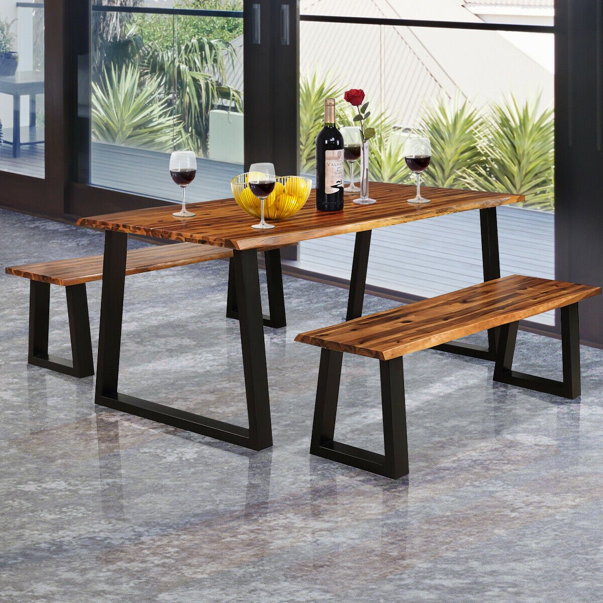 Acacia Wood Dining Table for 6 with Metal Legs