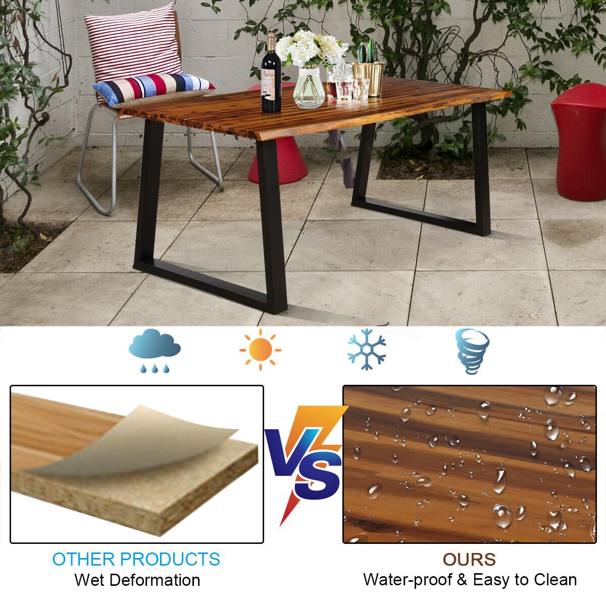 Acacia Wood Dining Table for 6 with Metal Legs