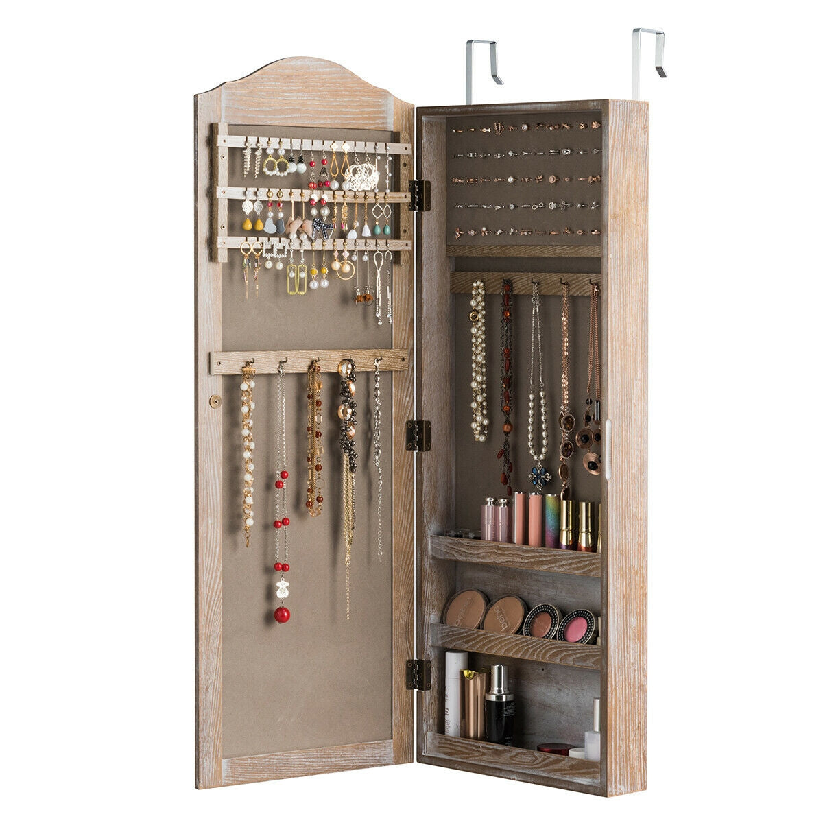 Jewelry Armoire Cabinet with Full Length Mirror for Wall and Door Mounting
