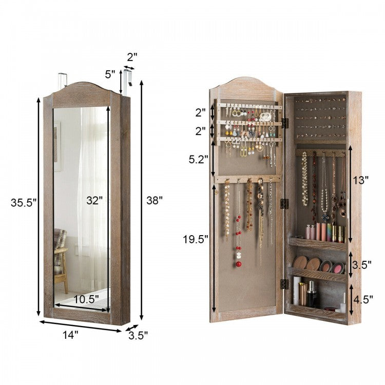 Jewelry Armoire Cabinet with Full Length Mirror for Wall and Door Mounting