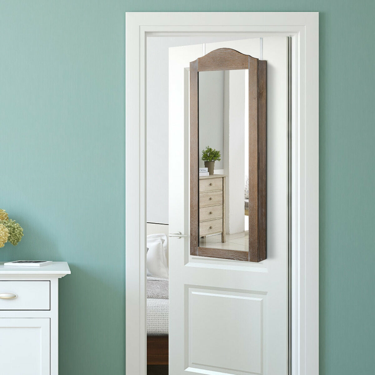 Jewelry Armoire Cabinet with Full Length Mirror for Wall and Door Mounting