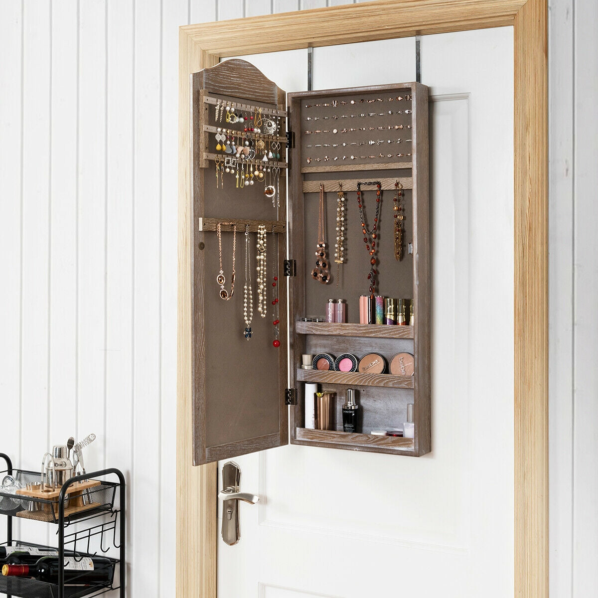 Jewelry Armoire Cabinet with Full Length Mirror for Wall and Door Mounting