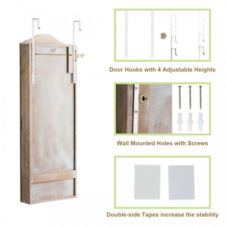 Jewelry Armoire Cabinet with Full Length Mirror for Wall and Door Mounting