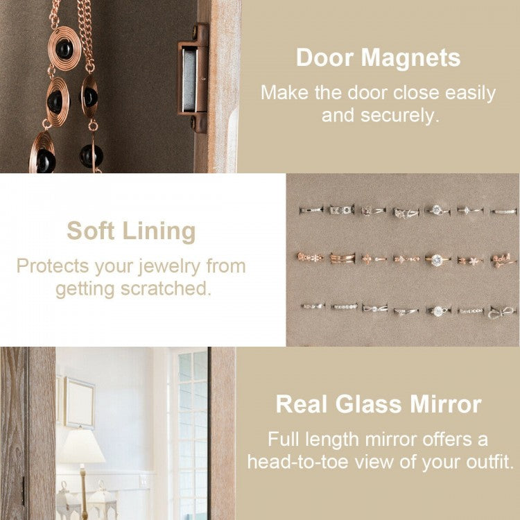 Jewelry Armoire Cabinet with Full Length Mirror for Wall and Door Mounting