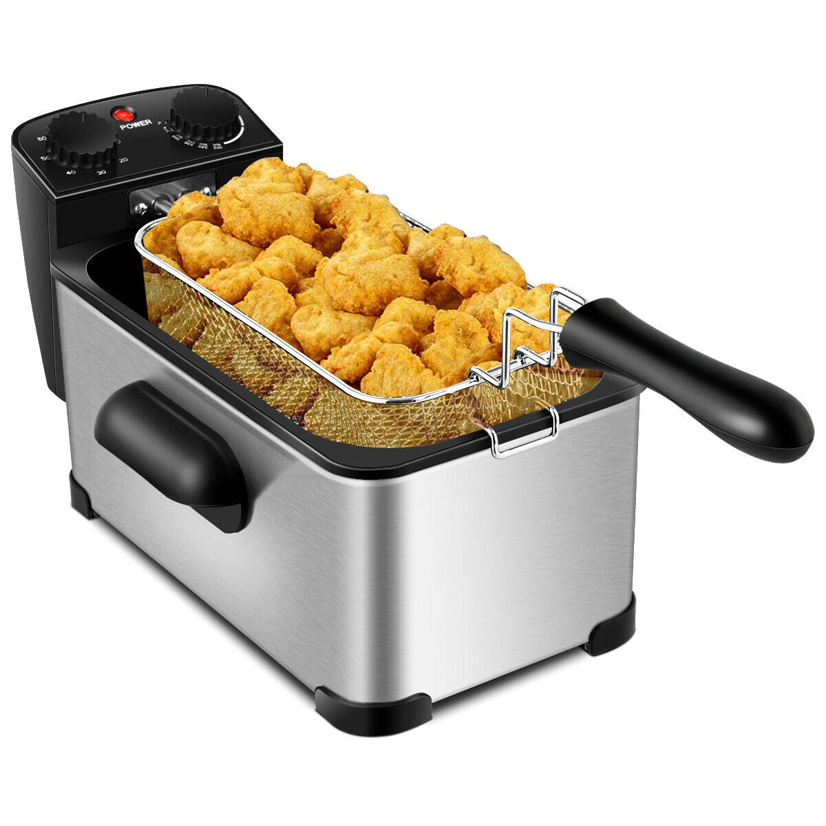 3.2 Quart Stainless Steel Electric Deep Fryer with Adjustable Timer for Perfect Frying