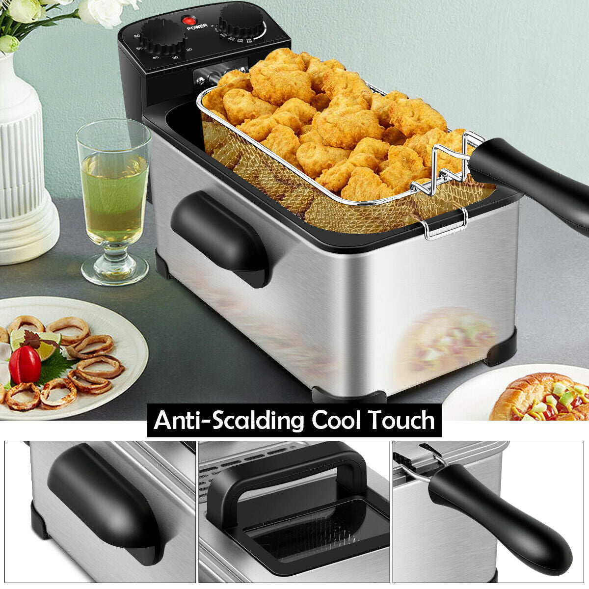 3.2 Quart Stainless Steel Electric Deep Fryer with Adjustable Timer for Perfect Frying