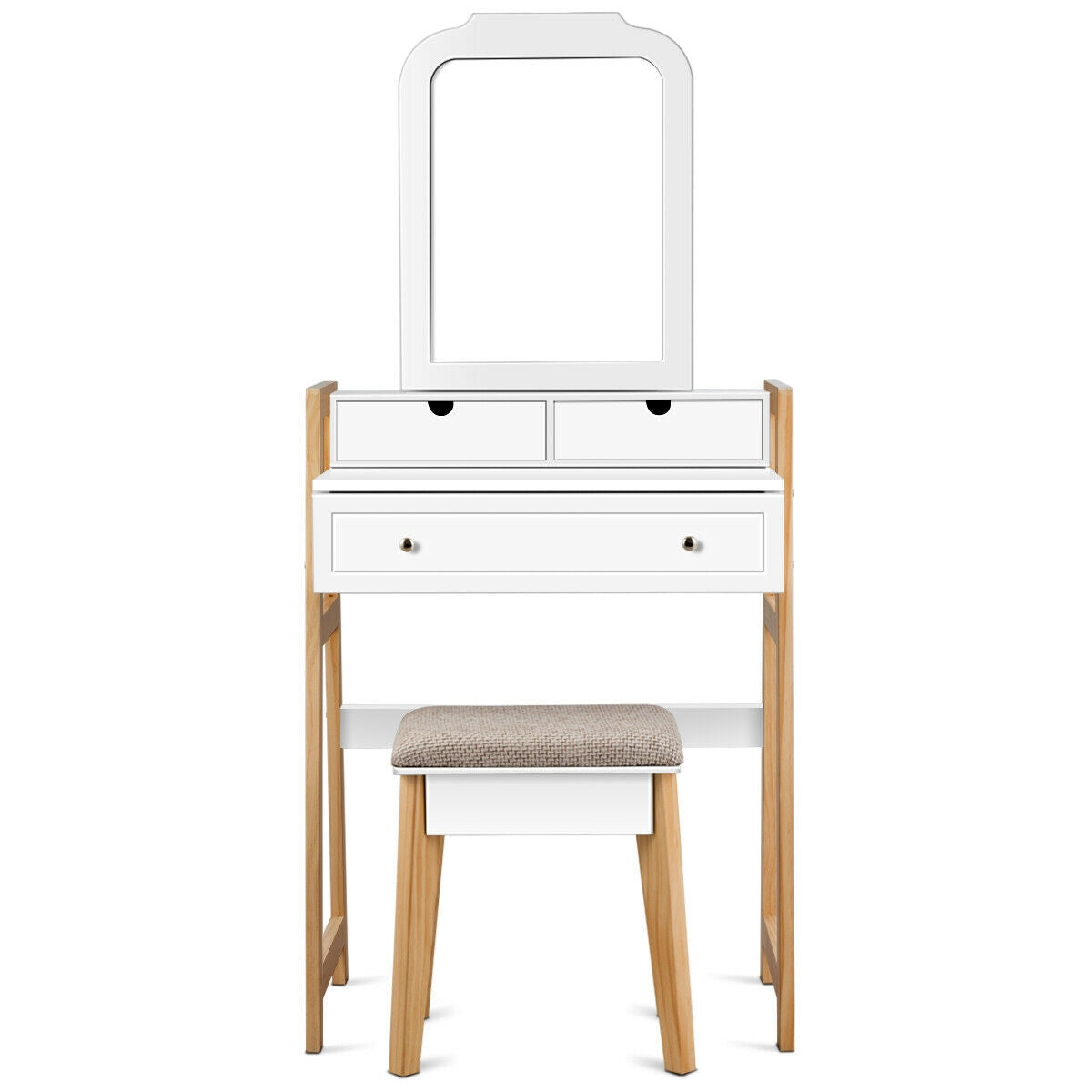 Makeup Vanity Set with Large Mirror and Upholstered Stool
