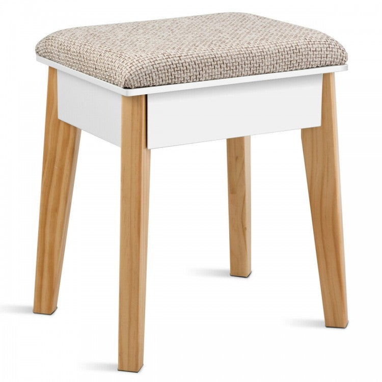 Makeup Vanity Set with Large Mirror and Upholstered Stool