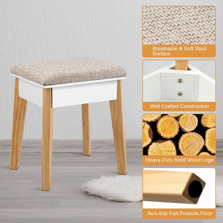Makeup Vanity Set with Large Mirror and Upholstered Stool