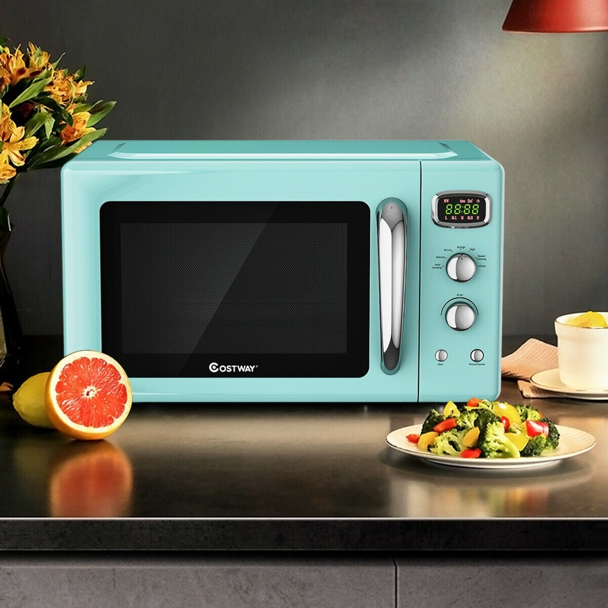 Retro 0.9 Cu.ft Compact Microwave Oven for Countertop