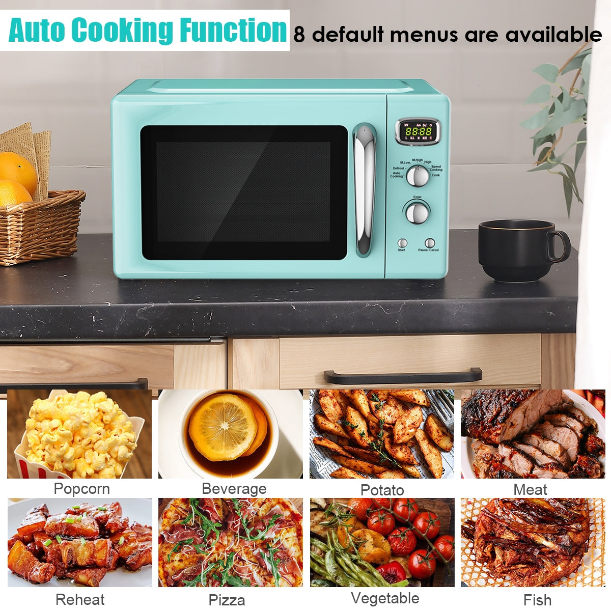 Retro 0.9 Cu.ft Compact Microwave Oven for Countertop