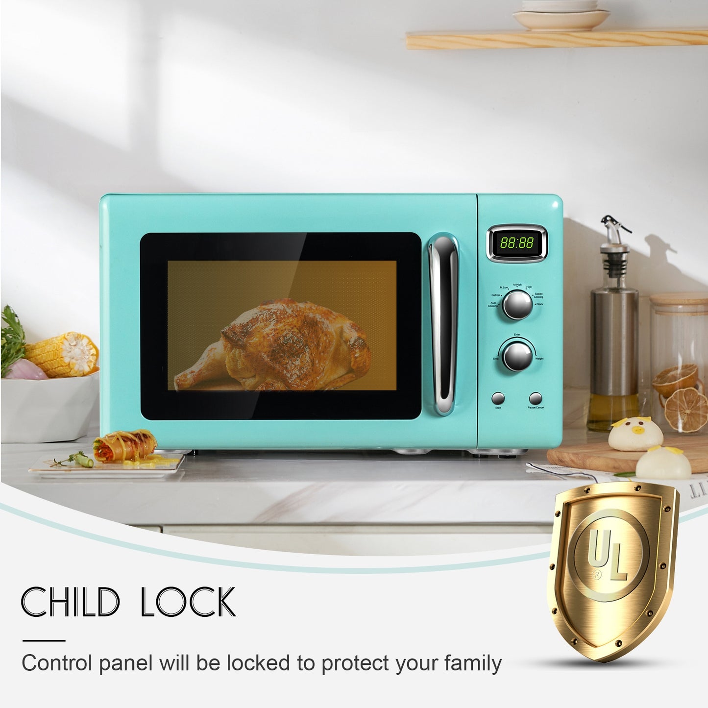 Retro 0.9 Cu.ft Compact Microwave Oven for Countertop