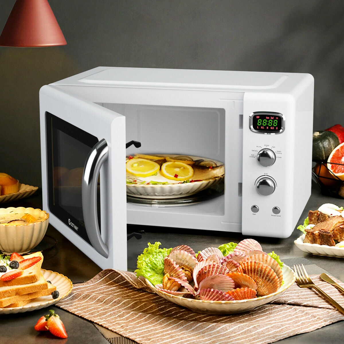Retro 0.9 Cu.ft Compact Microwave Oven for Countertop
