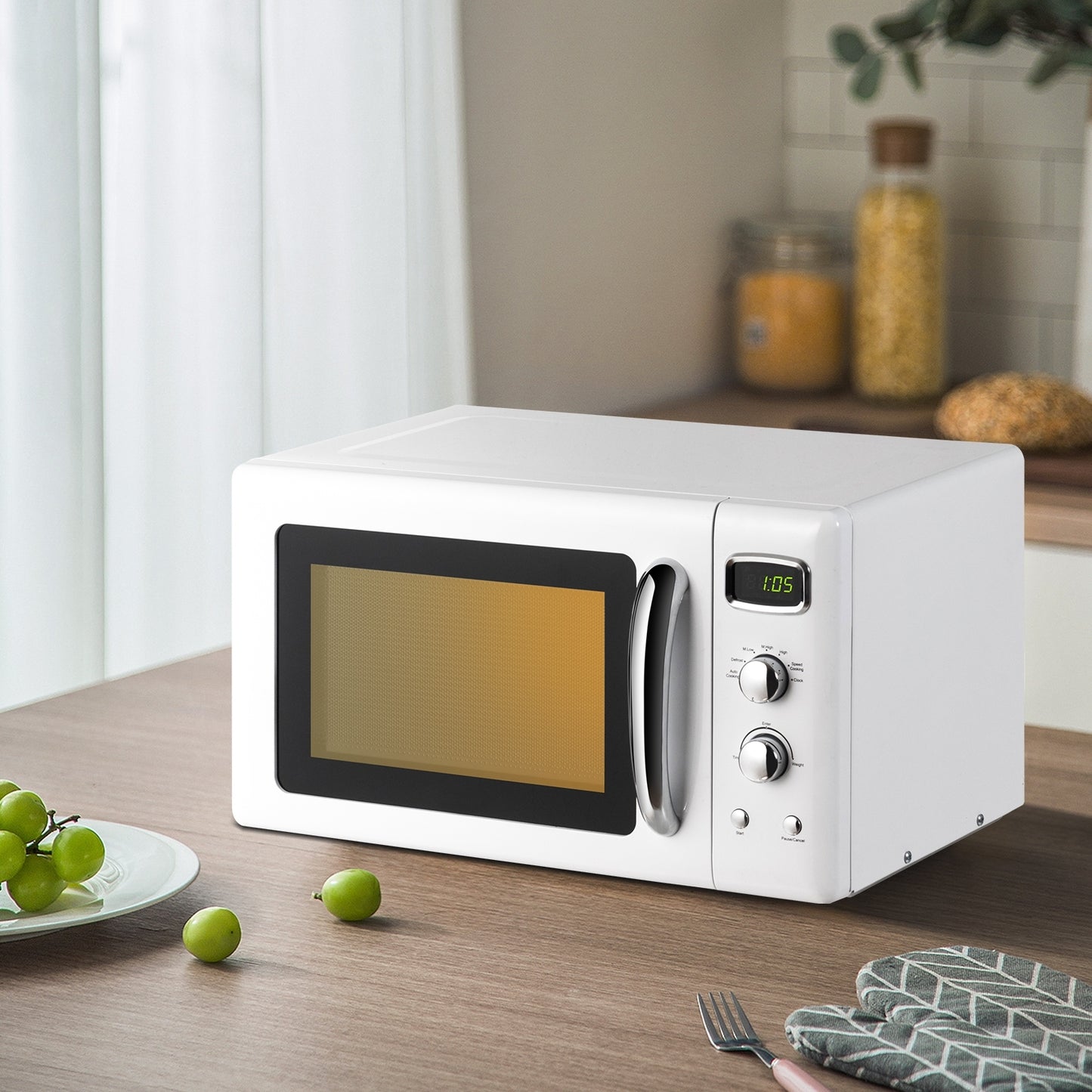 Retro 0.9 Cu.ft Compact Microwave Oven for Countertop