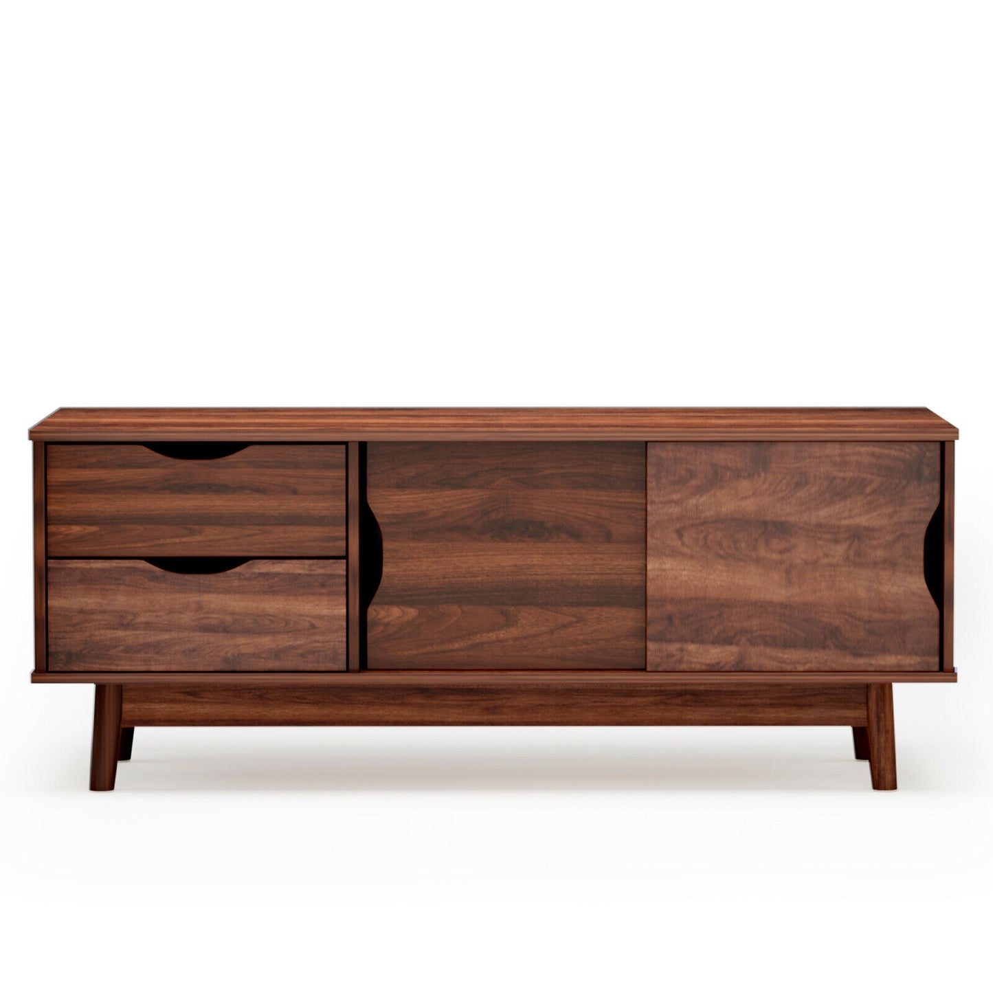 Spacious Media Console TV Stand with Sliding Doors and Drawers for TVs up to 60 Inches in Walnut