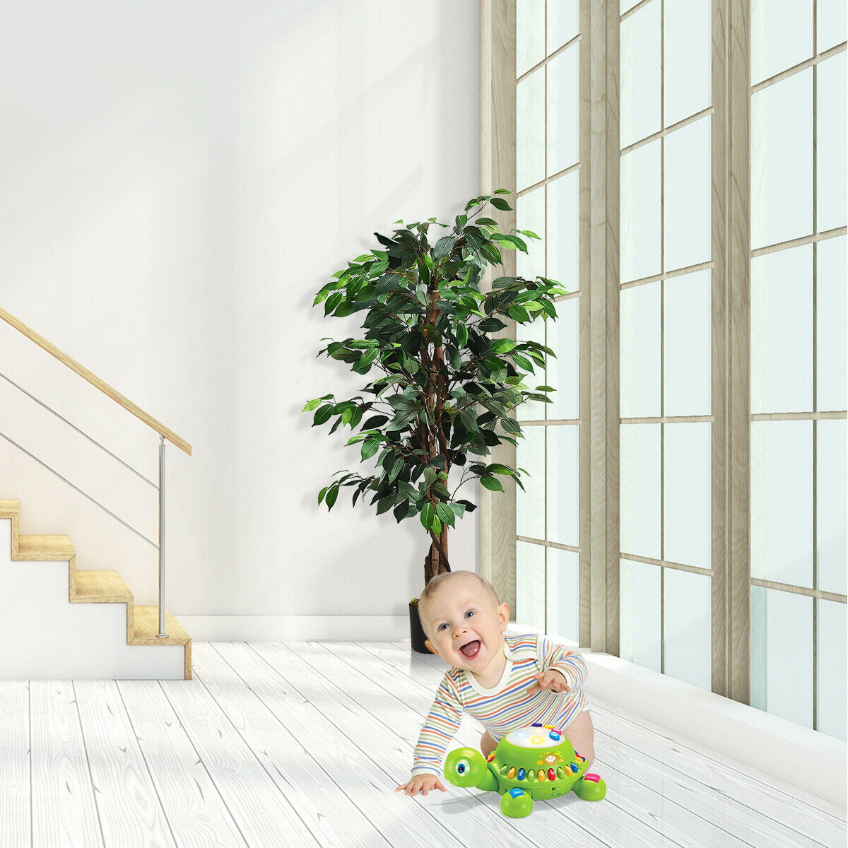 4 Foot Realistic Artificial Ficus Tree with Sturdy Trunks for Indoor & Outdoor Décor