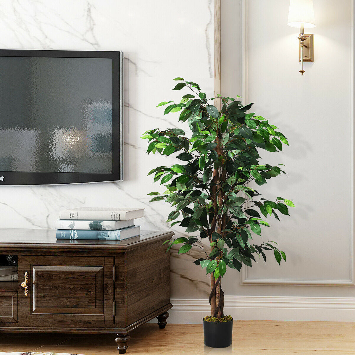 4 Foot Realistic Artificial Ficus Tree with Sturdy Trunks for Indoor & Outdoor Décor