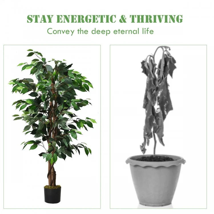 4 Foot Realistic Artificial Ficus Tree with Sturdy Trunks for Indoor & Outdoor Décor