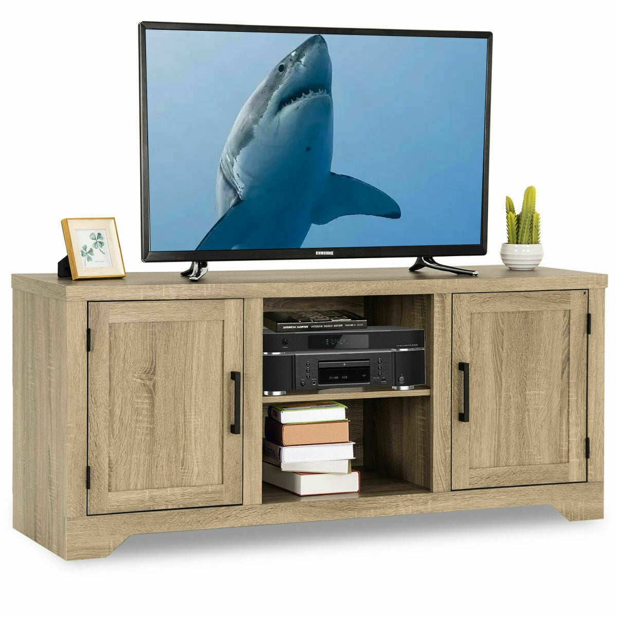 Rustic Farmhouse TV Stand for 60 Inch TVs with Storage Cabinets and Adjustable Shelves