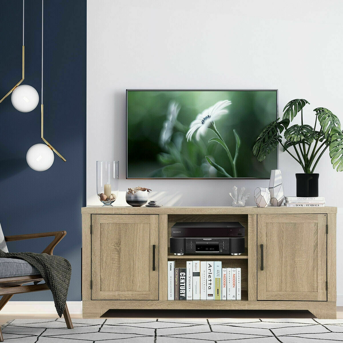 Rustic Farmhouse TV Stand for 60 Inch TVs with Storage Cabinets and Adjustable Shelves
